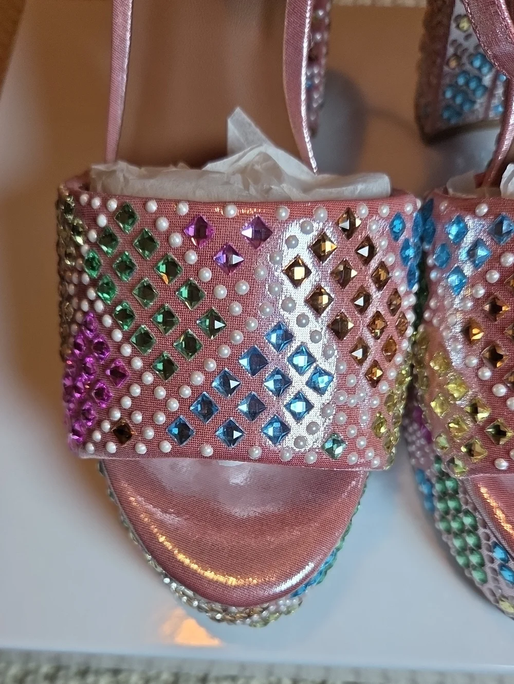 Kurt Geiger London Brixton Platform Heel Sandal Shoe Pink Embellished Sz 9.5